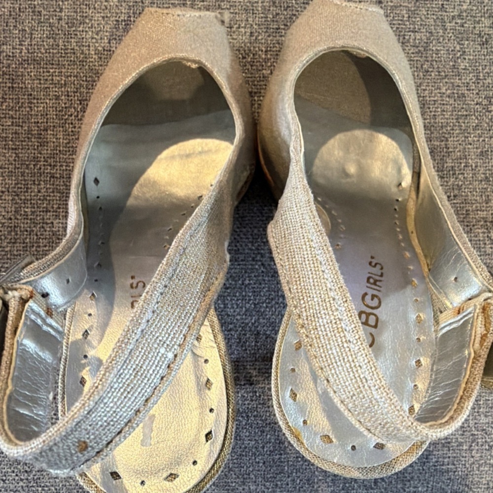 BCBGirls Slingback Platform Heels Silver Linen Buckle Block Peep Toe. Sz 6M.Y2K - Picture 5 of 8